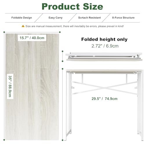 Lutown-Teen Small Folding Desk 35 inch, No Assembly Required Small Office Desk, Writing Gaming Computer Camping Table, Beige - color: Beige, size: 35 Inch