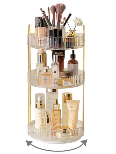 Asayuee 360 Rotating Makeup Organizer,3 Tier Large Capacity Make Up Organizers and Storage,Skincare Perfume Vanity Organizers,Bathroom Cosmetics Storage Organizer Countertop(Clear) - color: White, size: New-3 Tier
