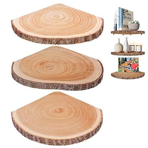 Corner Floating Shelves 3Pcs Wood Corner Shelf Rustic Wall Corner Shelf | Nature Corner Shelves for Decor/Storage/Kitchen/ Bedroom/Office/Living Room