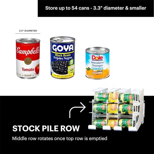 FIFO Can Tracker 4-Pack - 3-Tier Rotating Food Can Organizer for Pantry, Expandable Soda Can Storage for Kitchen, Holds 54 Cans of Food or Soda - size: 4 Pack, style: 54 can
