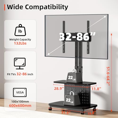 Mobile TV Cart on Wheels,Height Adjustable Rolling TV Stand for 32-85 inch TVs,with 5-Level Lift,35° Swivel,Portable Media Cart for Office,Outdoor - style: Style 4