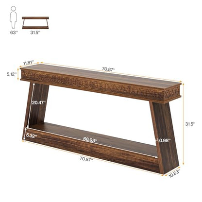 Tribesigns 70.9 Inch Long Console Table for Entryway, 2-Tier Farmhouse Entryway Table with Storage, Narrow Sofa Table Behind the Couch, Wood Accent Table for Hallway, Living Room, Foyer, Dark Brown - color: Dark Brown