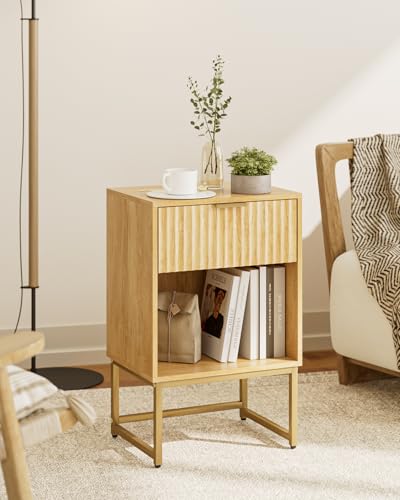Masupu Fluted Nightstand,Modern Night Stand Wood Bedside Table with Storage Drawer Side End Table for Bedroom,Office,Oak - color: Flutted-oak