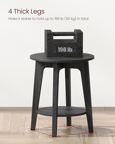 VASAGLE MAEZO Collection - Side Table, 2-Tier Small Round End Table, Nightstand with Tapered Legs, Curved Transitions, for Small Spaces, Living Room, Bedroom, Charcoal Gray ULET283T22 - color: Charcoal Gray, size: 1 pack