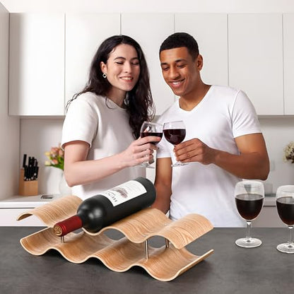 Countertop Wine Rack - 7 Bottle Freestanding Wine Bottle Holder Stand - 2 Tier Wooden Wine Storage Rack - Wavy Wine Organizer for Cabinet Pantry Home Kitchen Bar - size: 2 Tier - 7 Bottle