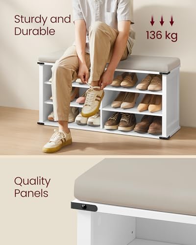 VASAGLE LIRY Collection - Shoe Storage Bench with Removable Cushion, Shoe Rack with Padded Seat, Entryway Bench with 6 Open Compartmens, Adjustable Shelves, Cloud White ULSB105W01 - color: Cloud White, size: 12.2"D x 40.2"W x 20"H