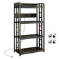 METYERRY Adjustable 4-Tier Heavy Duty Kitchen Baker's Rack with Power Outlet, with Industrial Wheels, Free Standing Microwave Oven Cart Stand for Storage, Garage, Mini Fridge Stand, Black - color: Black