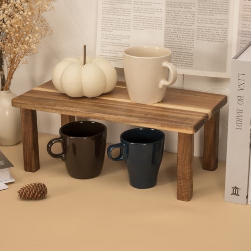 Kitchen Cabinet Counter Shelf Acacia Wood Desktop Organizer Shelf | Wooden Kitchen Cabinet Countertop Organizer Tabletop Shelf Display Stand Coffee Station Organizer Desk Shelf for Top of Desk