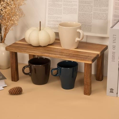 Kitchen Cabinet Counter Shelf Acacia Wood Desktop Organizer Shelf | Wooden Kitchen Cabinet Countertop Organizer Tabletop Shelf Display Stand Coffee Station Organizer Desk Shelf for Top of Desk