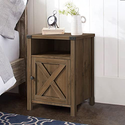 Catrimown Farmhouse End Table, Nightstand with Barn Door and Shelf,Oak | End Tables,Wooden Sofa Side Table, Modern Bed Side Table Rustic Nightstands, Bedroom, Living Room - color: Oak
