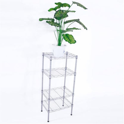 4-Tier Steel Storage Shelving Unit, Chrome | Adjustable, Small Shelf Rack, Leveling Feet, for Kitchen Pantry Garage - color: Chrome, 4 Tier-13.77"
