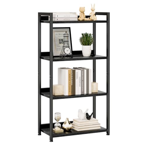 NUMENN Bookshelf, 4 Tier Bookshelves, Home Office Bookcase Shelf Storage Organizer, Free Standing Storage Shelving Unit for Bedroom, Living Room and Home Office, Black - color: Black, size: 4 Tier(Wide)