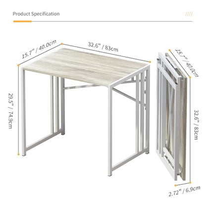 Lutown-Teen Small Folding Desk 32 inch, No Assembly Required Small Office Desk, Writing Gaming Computer Camping Desk, Beige - color: Beige, size: 32 Inch