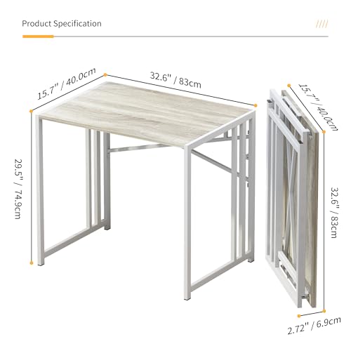 Lutown-Teen Small Folding Desk 32 inch, No Assembly Required Small Office Desk, Writing Gaming Computer Camping Desk, Beige - color: Beige, size: 32 Inch