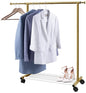 MISSLO Short Clothing Racks for Hanging Clothes with Bottom Shelves and Wheels Heavy Duty Rolling Clothes Rack Kids Clothing Rack for Adult Coat, Closet, Wardrobe (Gold) - color: Gold