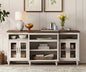 WAMAPT Buffet Cabinet with 4 Glass Doors, Large Coffee Bar Tables Wood Kitchen Storage Cabinets with 9 Storages, Modern Farmhouse Sideboard Credenza, Rustic White, 70 inch - color: Rustic White