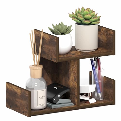 Furinno HERMITE Desk Organizers and Accessories, 2-Tier U-Shape Office Organization Shelf, Desk Top Book Shelf, for Writing Supplies, Desktop, Amber Pine - color: Amber Pine, size: 12.4-Inch