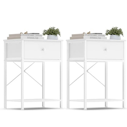 SONGMICS Bedside Table with Drawer, Nightstand with Lower Shelf | Side Table for Bedroom, Living Room, Set of 2, Cloud White, BELLAH Collection, ULGS111W101S - color: Cloud White, style: 1 Drawer-2Pc