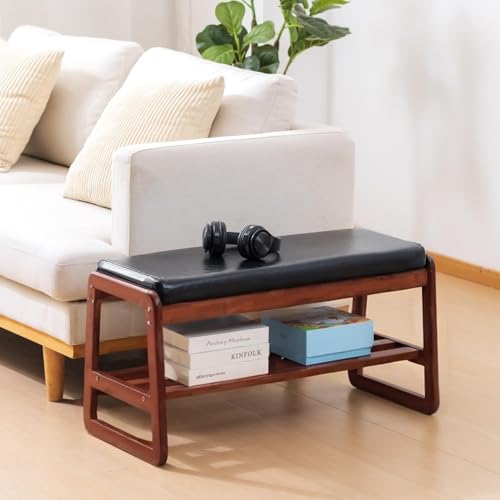 SOBIBO Solid Wood Shoe Bench, 2-Tier Wooden Entryway Bench, Modern Shoe Rack with Cushion for Hallway, Living Room (Black, 31.5'') - color: Black, size: 31.5 inches