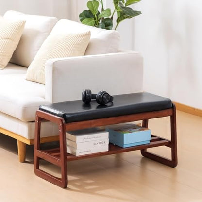 SOBIBO Solid Wood Shoe Bench, 2-Tier Wooden Entryway Bench, Modern Shoe Rack with Cushion for Hallway, Living Room (Black, 31.5'') - color: Black, size: 31.5 inches
