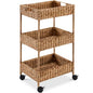 Best Choice Products 3-Tier Water Hyacinth Rolling Nursery Caddy w/Wheels, Utility Cart, Storage Organization for Bathroom, Craft Room, Laundry Room - Chestnut - color: Chestnut