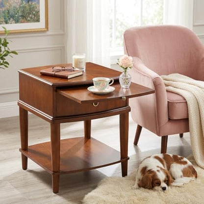 Farmhouse End Side Table Set of 2 with Pull-Out Tray And Storage Drawer, Sofa Beside Tables, Nightstand, No-Tools Assembly 17.7”L x 19.7”W x 22.8”H for Living Room, Caramel Brown CJZ-A1569-MG - style: 2*End Table with 1 Drawer