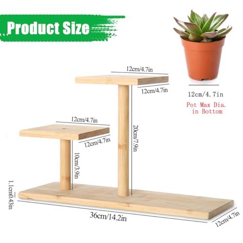 Desktop Plant Stand Indoor Bamboo Mini 3 Tiered Windowsill Shelf Desk Tabletop Shelf Holder Desk Organizer Display Rack for Outdoor Garden Balcony Patio