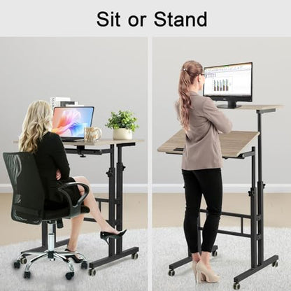Hadulcet Mobile Standing Desk Adjustable Height with Charging Station | Standing Computer Desk, Standing Adjustable Laptop Cart with Wheels for Home Office Classroom Light Grey - color: Light Grey, size: 23.6" With Charging Station