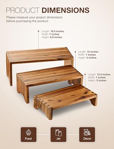 Tidita Wooden 3 Tier Cupcake Stand, Riser Display Stand with Non-Slip Pads | Set of 3 Size ,Solid Acacia Wood, No Assembly Required, Finger-jointed, Space-Saving Nesting Design, Multi-Purpose Display - color: Acacia