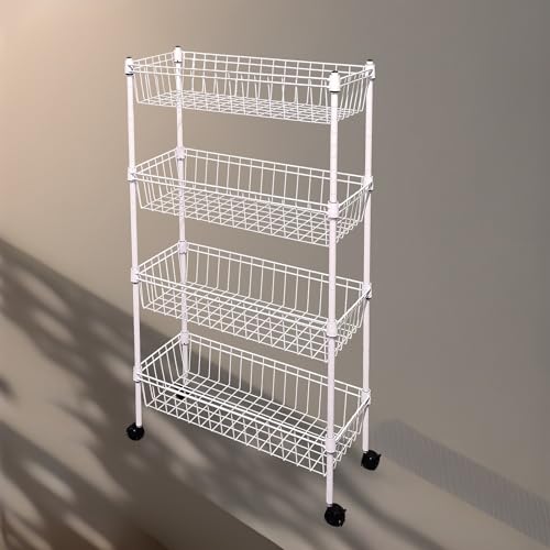 NSF white 4-layer storage rack, refrigerator crevice rack, washing machine crevice rack, laundry room dirty clothes storage, multifunctional household epoxy resin deep mesh basket - size: 4-White H basket