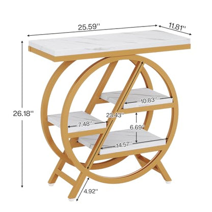Tribesigns End Table for Living Room, 3-Tier Faux Marble Side Table with Storage, Wood Narrow Sofa Side Table with Geometric Metal Frame, Modern Nightstand and Bedside Table for Bedroom, Gold & White - color: White & Gold