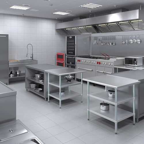 Stainless Steel Work Table with Double Undershelf – Commercial Kitchen Prep Table for Restaurant, Bakery, Utility – NSF Certified (30 x 36) - size: 30x36
