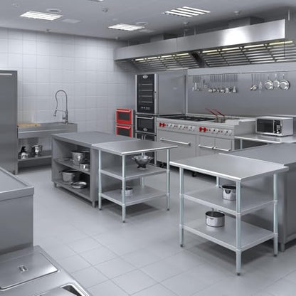 Stainless Steel Work Table with Double Undershelf – Commercial Kitchen Prep Table for Restaurant, Bakery, Utility – NSF Certified (30 x 36) - size: 30x36