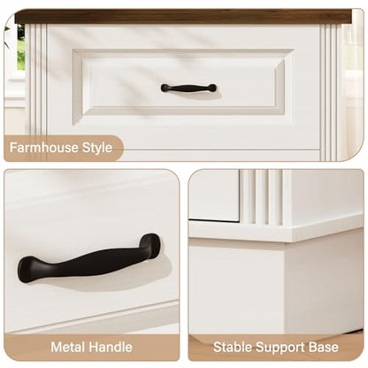 Catrimown 24" Wide Farmhouse Nightstand, Large End Table with 2 Drawers, Side Table Chest of Drawers Cabinet, Night Stand for Bedroom, Living Room, White - color: White
