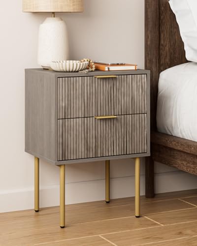 Nightstand,Small Bedside Table with Gold Frame,Grey Night Stand,Bedside Furniture,Side Table with 2 Drawers for Bedroom,Living Room (2Drawers, Grey) - color: Grey, style: 2Drawers