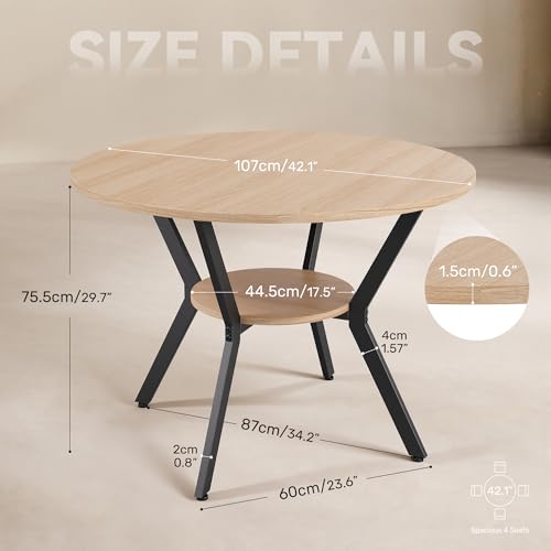 Miereirl 42.13" Round Dining Table for 4, Modern Kitchen Table with Open Storage Shelf, Wood Dining Table for Dining Room, Apartment, Small Spaces - color: Natural