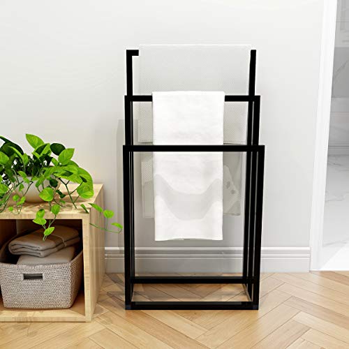 Metal Towel Racks 3 Bars for Bathroom Freestanding Drying Shelf 3 Tier Storage Organizer Washcloths Holder (Black)