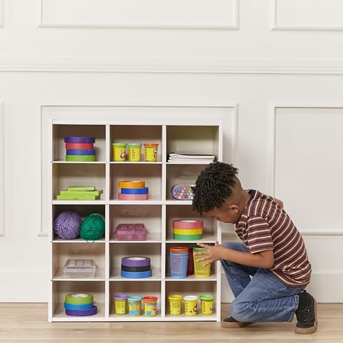 ECR4Kids Streamline 15 Cubby Tray Storage Cabinet, 5x3, Classroom Furniture, White Wash - color: White