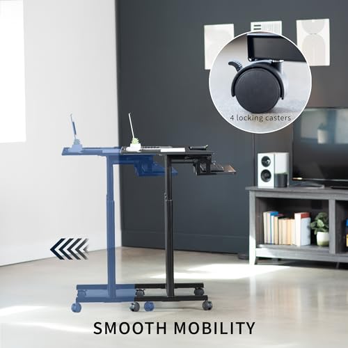 VIVO Mobile Height Adjustable Table, Stand Up Desk Cart with Sliding Keyboard Tray, Computer Workstation, Rolling Presentation Cart, Black, CART-V06A | Height Adjustable, Stand Up Desk, Sliding Keyboard Tray, Computer Workstation, Rolling Presentation Car