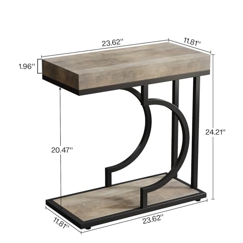 Tribesigns C Shaped Modern End Table for Coach with Metal Frame | Wood Grain, Small Side Table for Living Room, Nightstand for Bedroom, Gray&Black - color: Gray&black