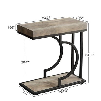 Tribesigns C Shaped Modern End Table for Coach with Metal Frame | Wood Grain, Small Side Table for Living Room, Nightstand for Bedroom, Gray&Black - color: Gray&black