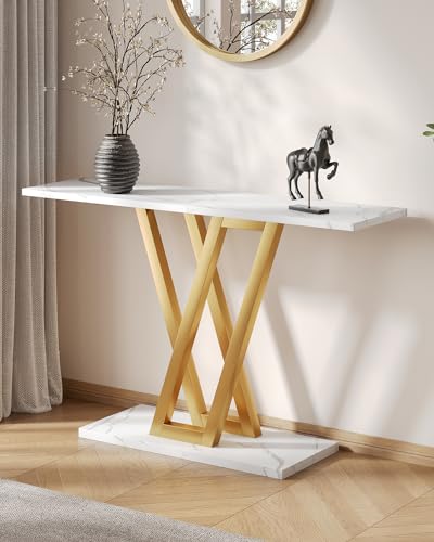 LITTLE TREE Console Table Hallway Table for Entryway 43 Inch Sofa Table Entryway Tables for Living Room, White & Gold - color: White & Gold
