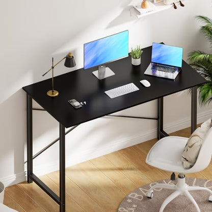 OLIXIS Home Office Computer Desk, Small Office 44-inch Writing and Study Desk, Table with Metal Frame and Wooden Top, Compact Modern Study Table for Home Use, Black - color: Black, size: 44-In