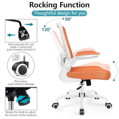 FelixKing Office Chair, Ergonomic Desk Chair Breathable Mesh Chairs Adjustable High Back Lumbar Support Flip-up Armrests, Executive Rolling Swivel Comfy Computer Chairs Home Office Sunset Orange - color: Sunset Orange