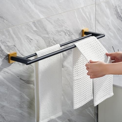 Miyili Double Bath Towel Bar 24-Inch SUS 304 Stainless Steel Towel Holder Rack for Bathroom Black & Gold, A02BG60B - color: Black & Gold, size: 24-Inch