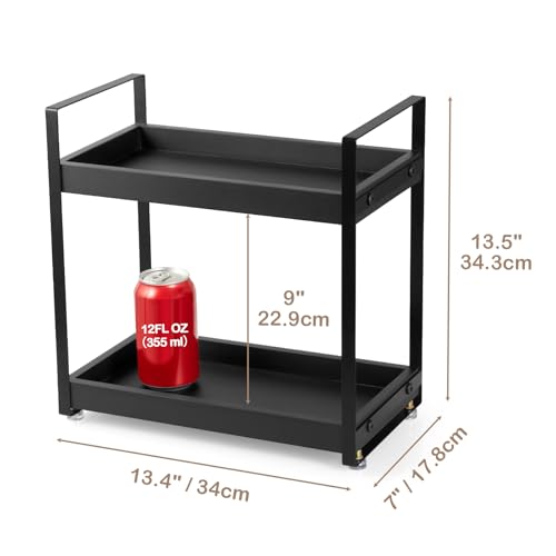 2 Tier Countertop Organizer, Black Wooden Coffee Station Organizer, Kitchen Counter Shelf Spice Rack, Bathroom Counter Organizer for Vanity, Perfume, Makeup, Home Office