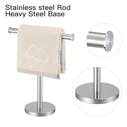 Hand Towel Holder, 2 Pack T-Shape Towel Holder Stand, Brushed Nickel | Weighted Stainless Steel Base Helps Prevent Tipping While The Open T-Shape Keeps Towels Dry on Bathroom Countertops - color: T-silver-2 Pack