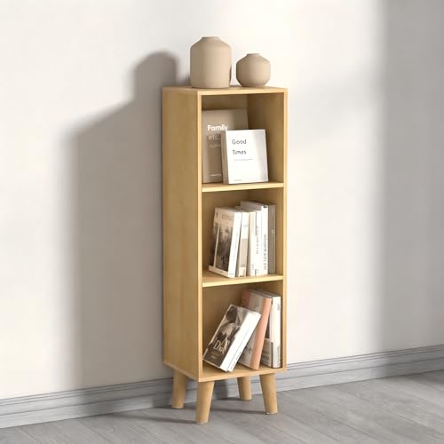 3 Wooden Cube Storage Organizer with Legs,Three Tier Cube Bookcase Freestanding Storage Organizer Open Shelf Short Bookshelf for Bedroom, Living Room, Home Office (3 Cube,Oak) - color: Oak, size: 3 Cube