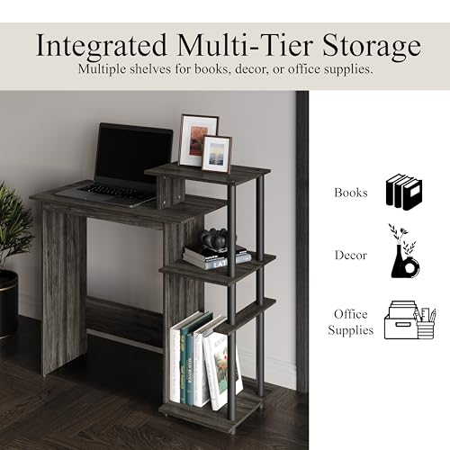Elegance Writing Desk with Multi-Tier Open Shelves, Study Computer Desk for Home Office, Light Oak - color: Light Oak