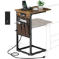 C Shaped End Table with Charging Station, Adjustable Height Side Table for Couch, Small Sofa Table with Storage Bag, Slide Under Sofa TV Tray Snack Arm Tables for Living Room, Bedroom, Brown - color: Rustic Brown, style: With Plug